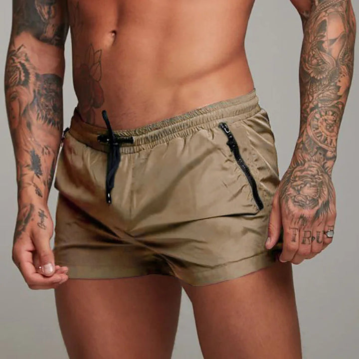 Zip Pocket Drawstring Elasticated Waist Slim Fit Mens Swim Trunk