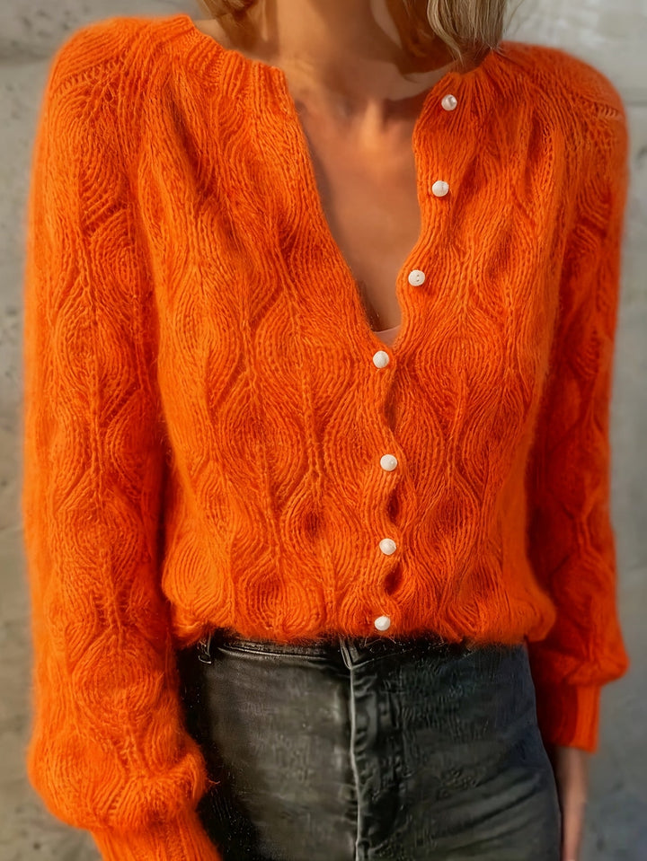 Aurelie | Women's Fuzzy Textured Pearl Button Cardigan