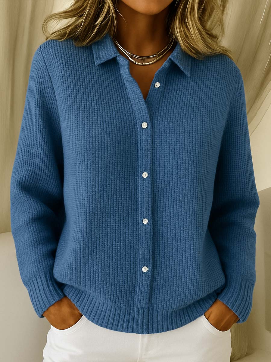 Marnie | Women's Waffle Knit Shirt-Style Cardigan with Collar