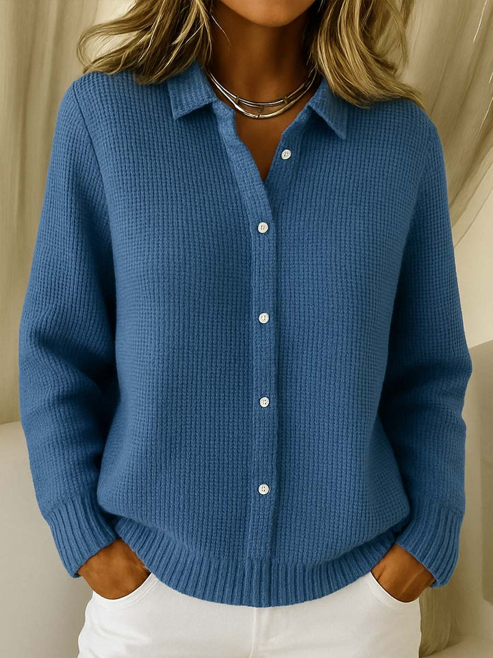 Marnie | Women's Waffle Knit Shirt-Style Cardigan with Collar