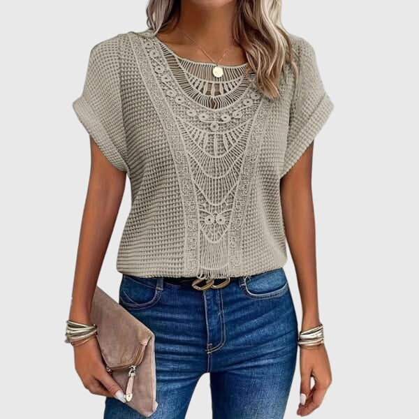Crochet Lace Panel Knit Boho Top Women