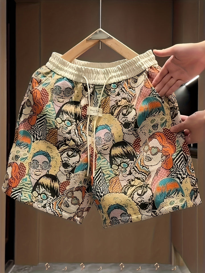 Graphic Comic Print Drawstring Casual Short