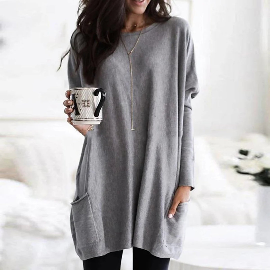 Perrine | Women's Oversized Batwing Crew Neck Tunic Sweater with Pockets