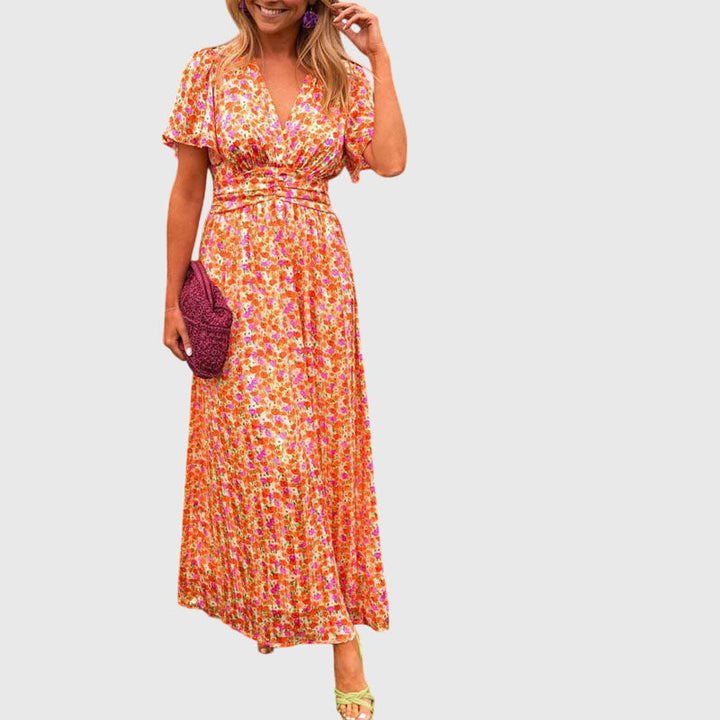 Floral Pleated A Line Maxi Dress Casual Summer
