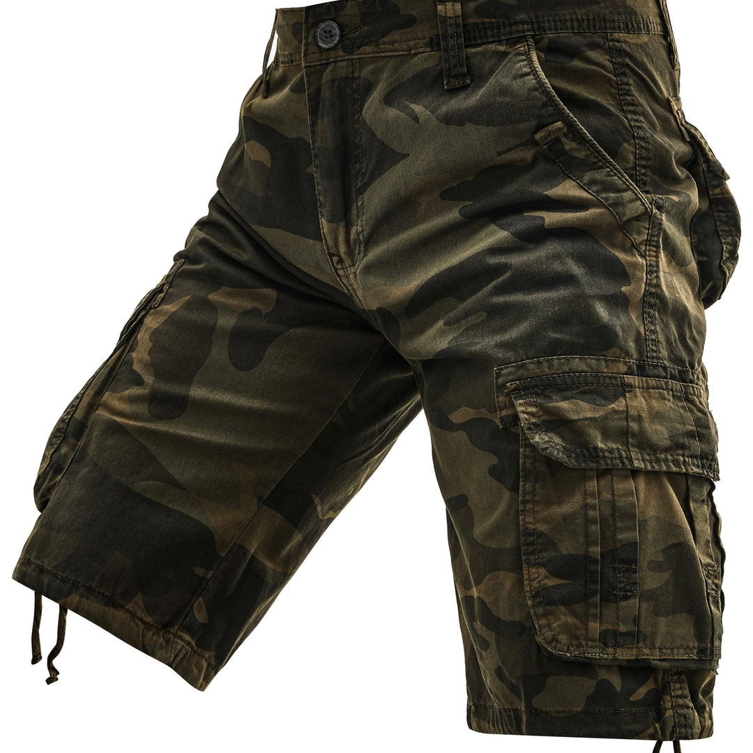 Camo Print Multi Pocket Drawstring Hem Relaxed Fit Mens Cargo Shorts