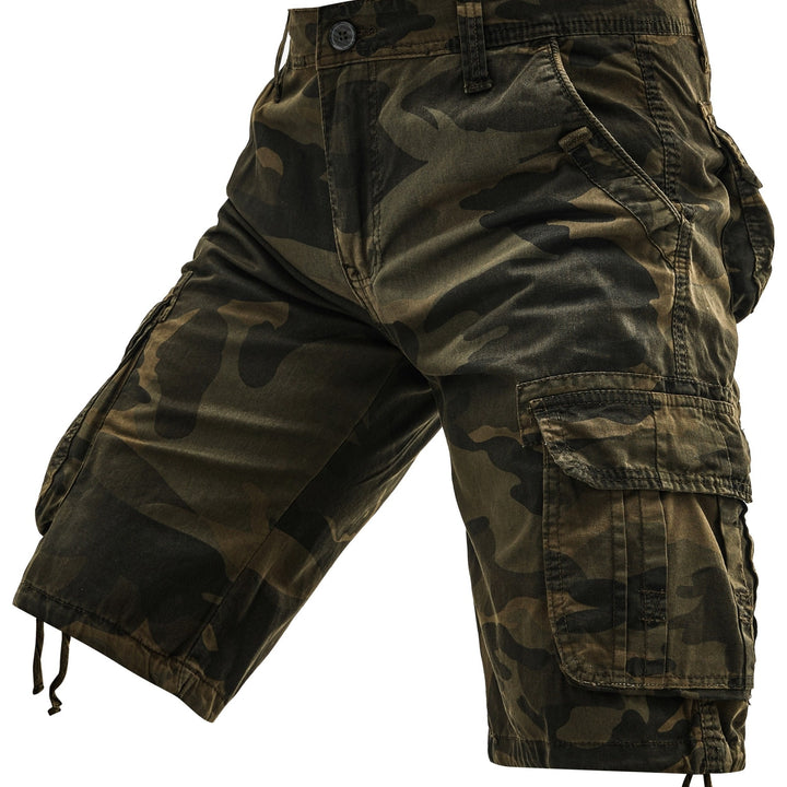 Camo Print Multi Pocket Drawstring Hem Relaxed Fit Mens Cargo Shorts