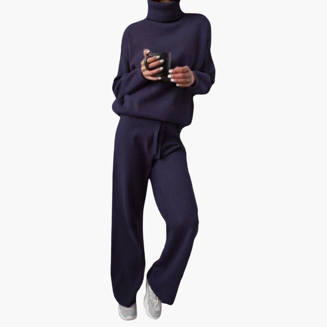 Cosette | Women's Drawstring Wide Leg Pants Turtleneck Loungewear Set