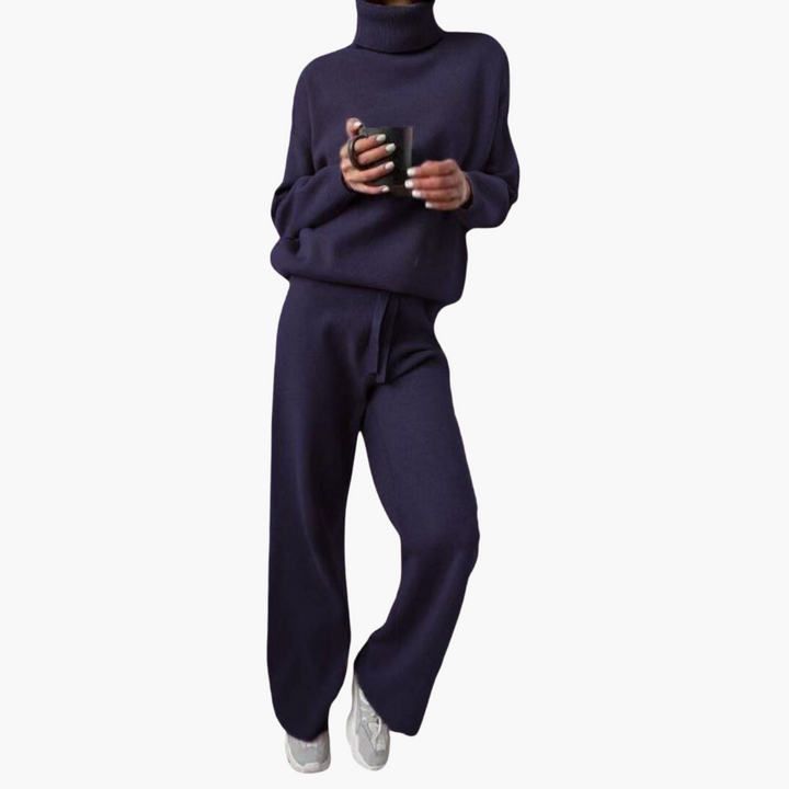 Cosette | Women's Drawstring Wide Leg Pants Turtleneck Loungewear Set