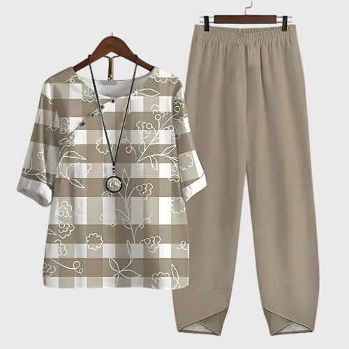 Comfortable Print Linen Top and Trouser Set Women