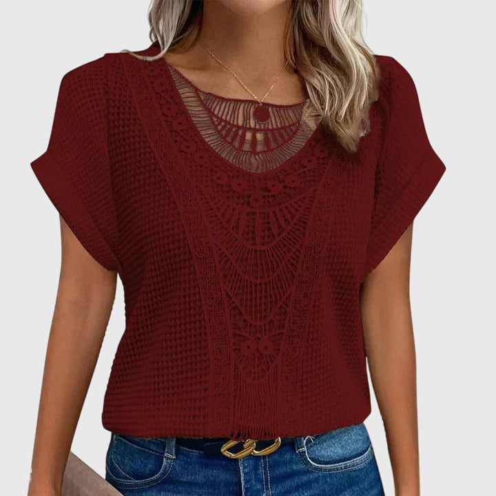 Crochet Lace Panel Knit Boho Top Women