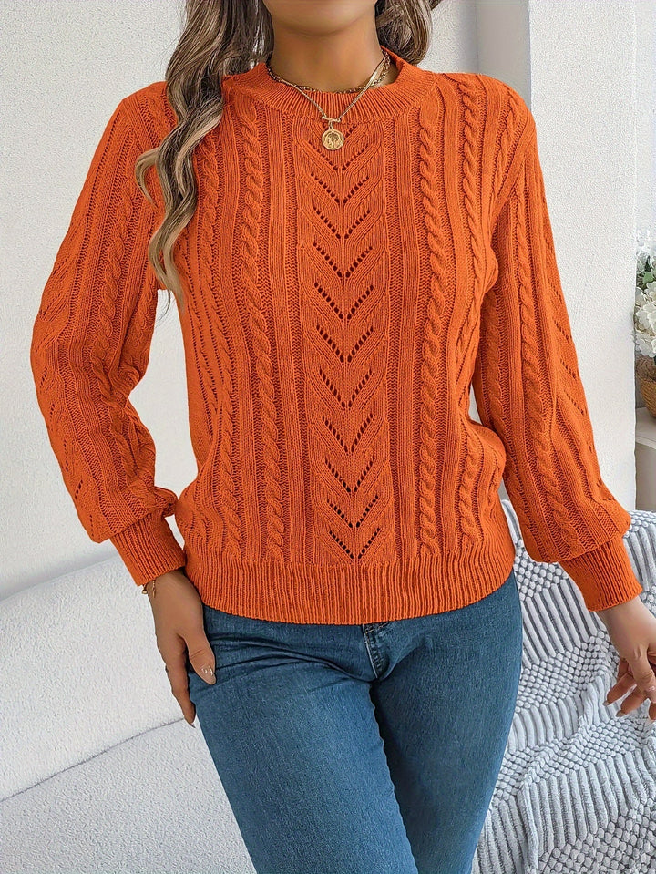 Dorothea | Women's Crew Neck Sweater in Textured Pointelle and Cable Knit