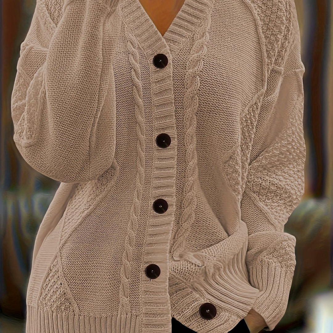 Camille | Women's Mixed-Stitch Cable Knit V-Neck Cardigan