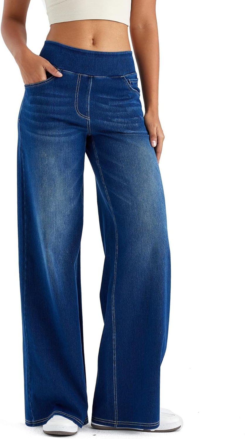 Tabitha | Women's Fleece Lined Pull On Jeans in a Wide Leg Fit