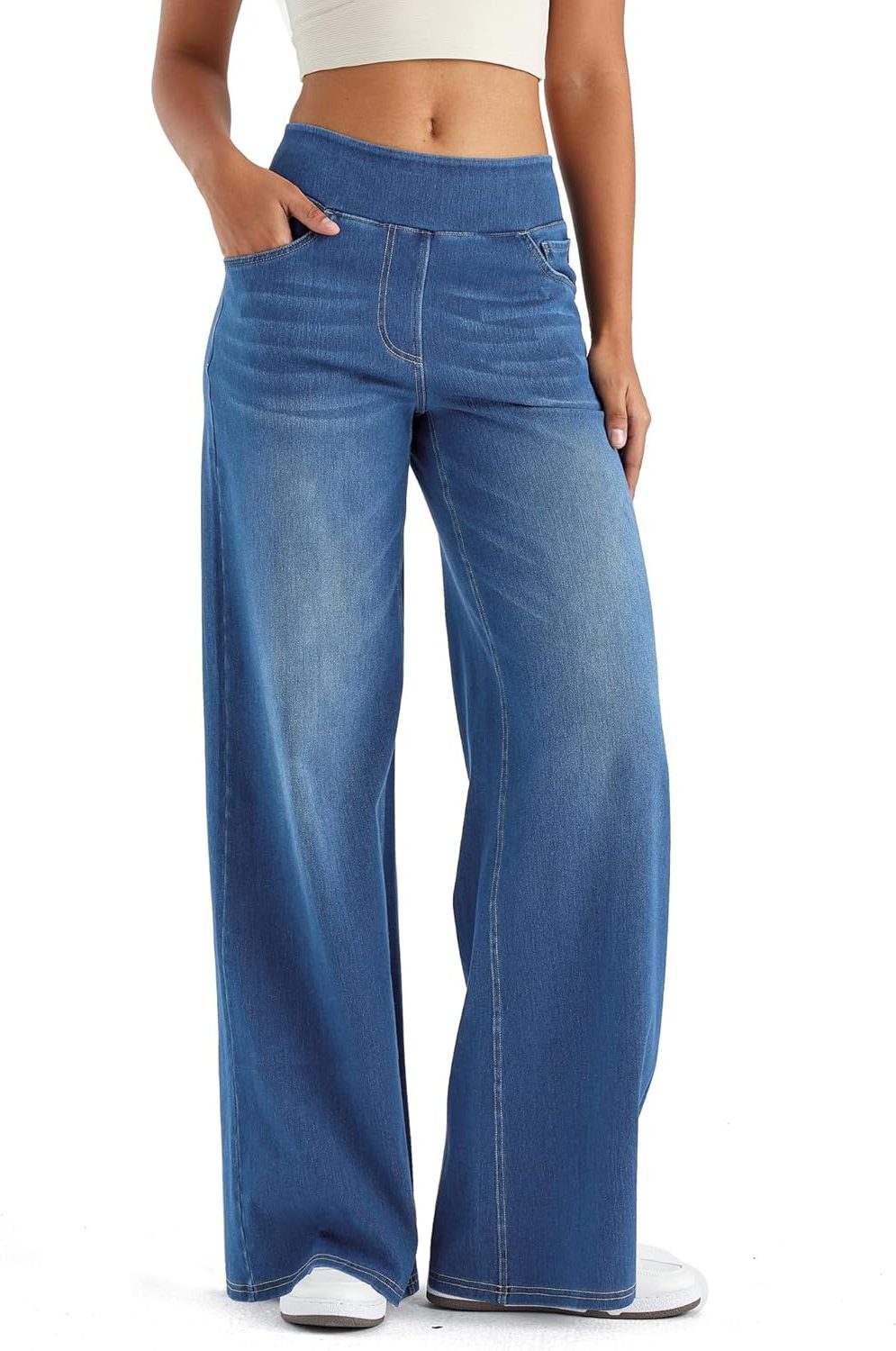 Tabitha | Women's Fleece Lined Pull On Jeans in a Wide Leg Fit