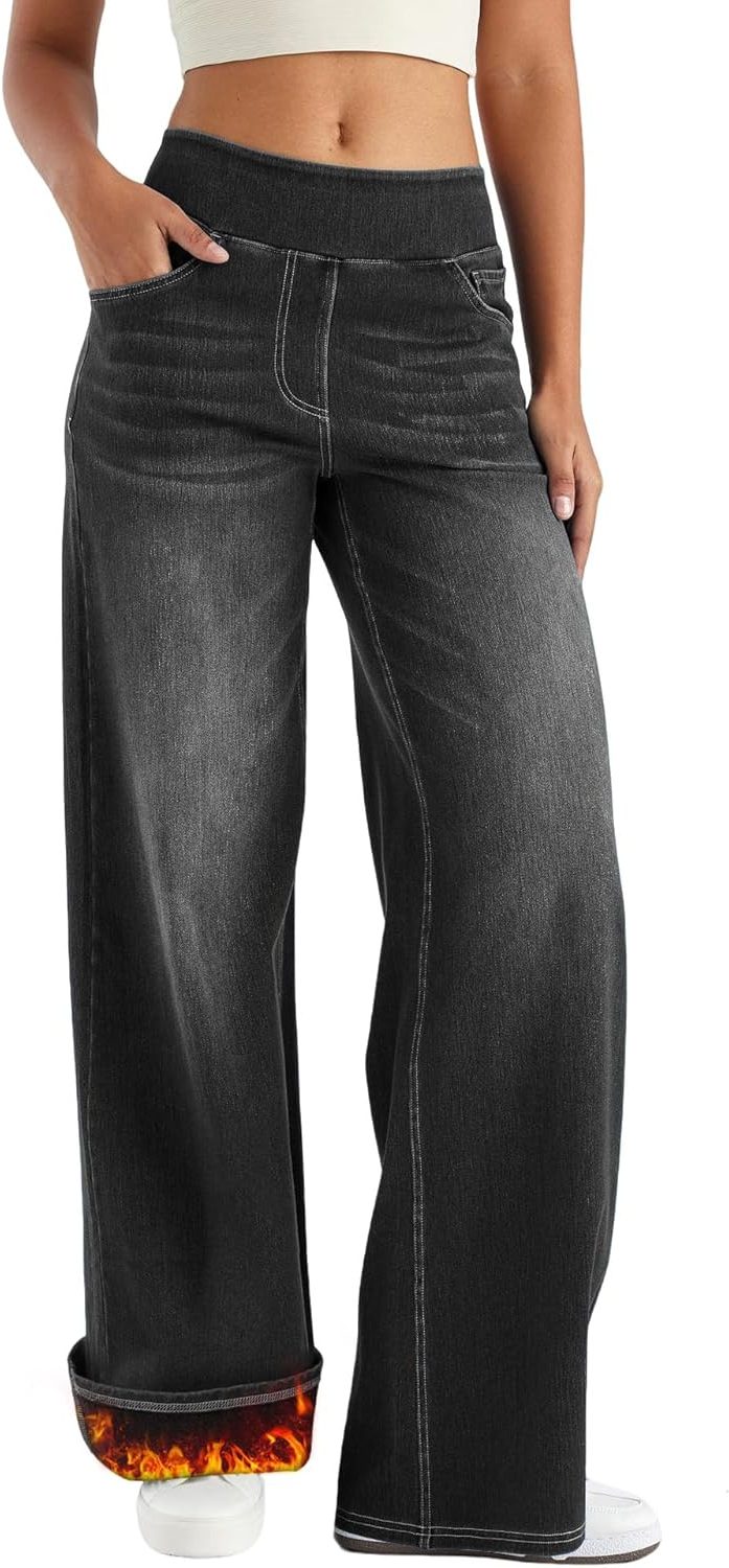 Tabitha | Women's Fleece Lined Pull On Jeans in a Wide Leg Fit