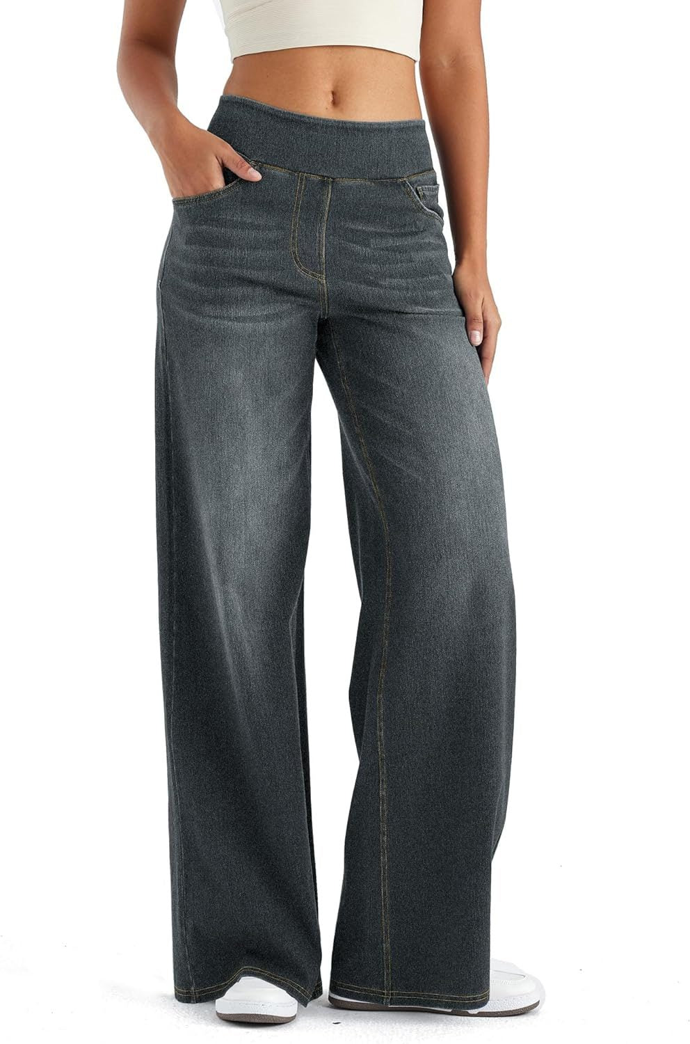 Tabitha | Women's Fleece Lined Pull On Jeans in a Wide Leg Fit