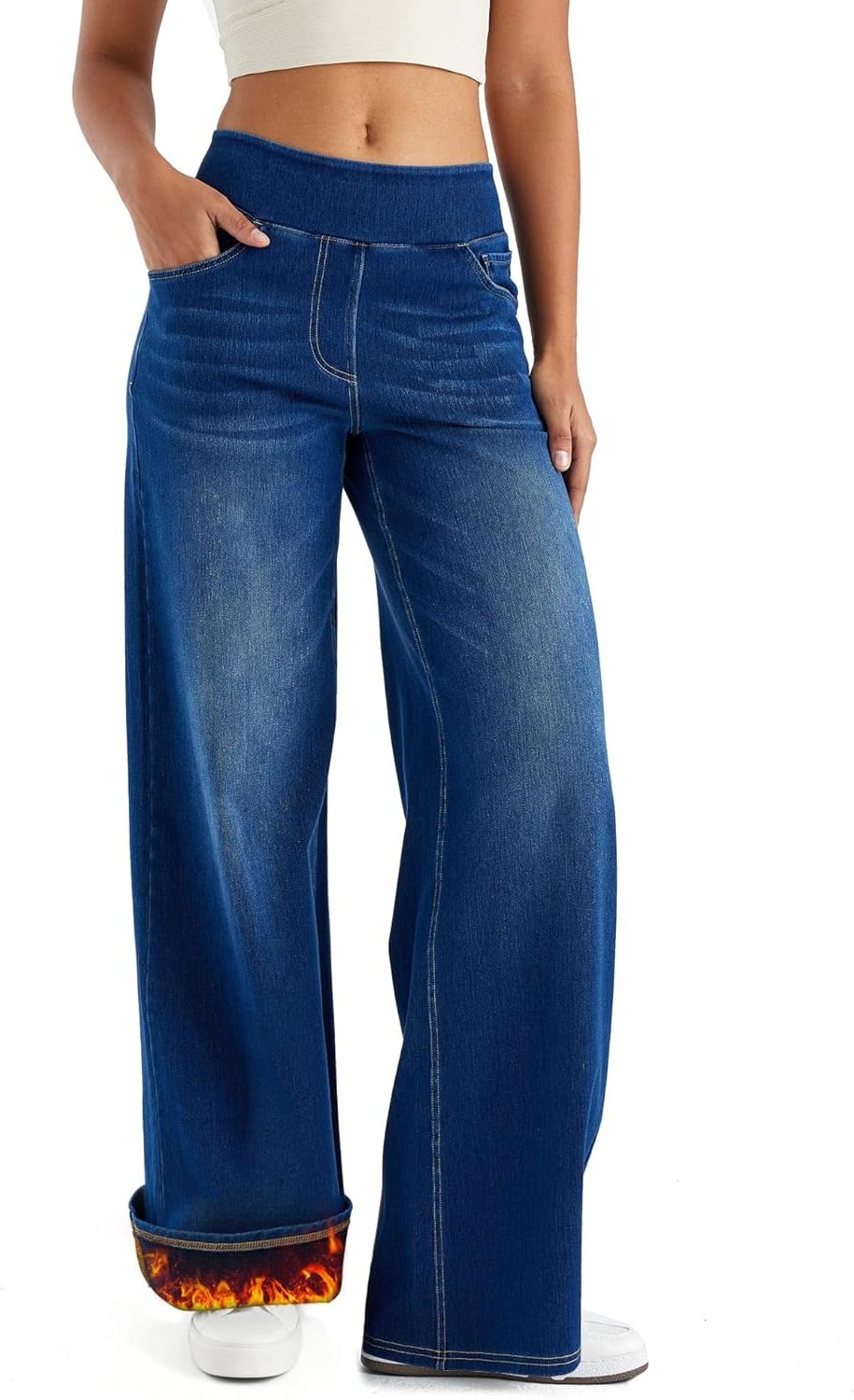Tabitha | Women's Fleece Lined Pull On Jeans in a Wide Leg Fit