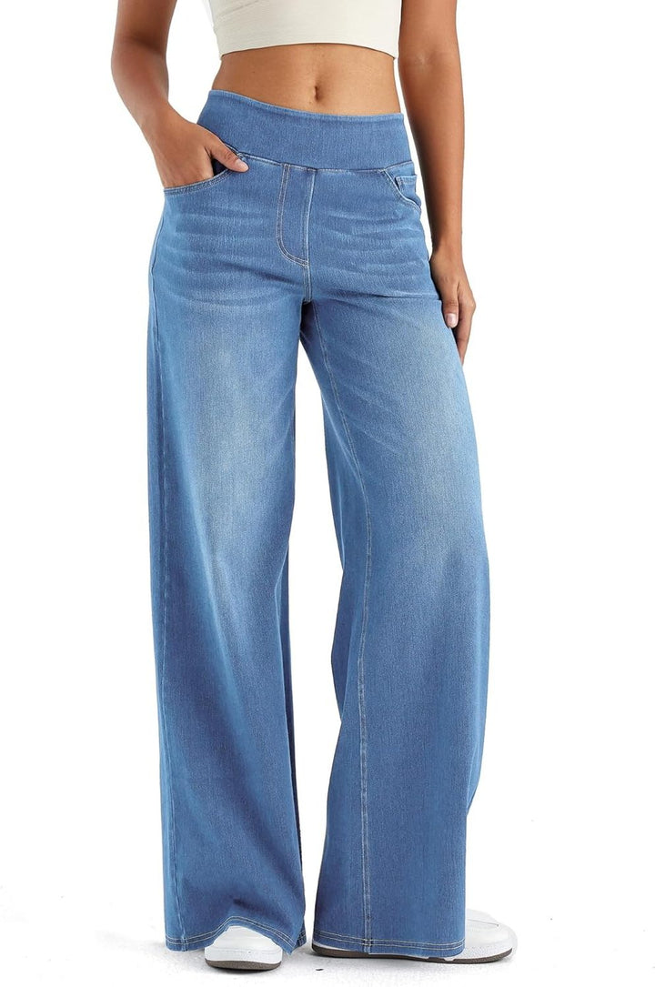Tabitha | Women's Fleece Lined Pull On Jeans in a Wide Leg Fit