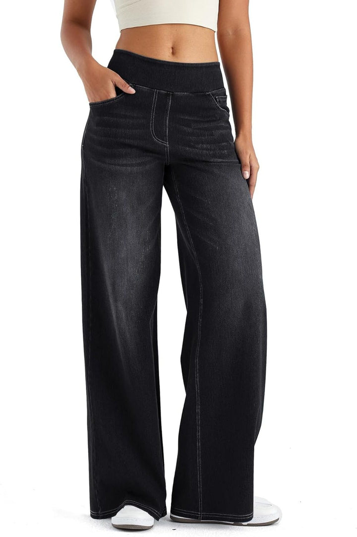 Tabitha | Women's Fleece Lined Pull On Jeans in a Wide Leg Fit