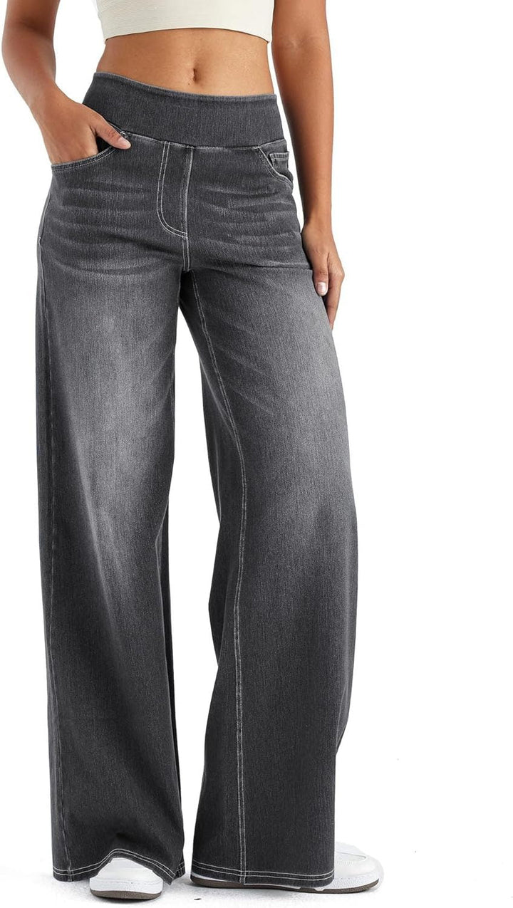 Tabitha | Women's Fleece Lined Pull On Jeans in a Wide Leg Fit
