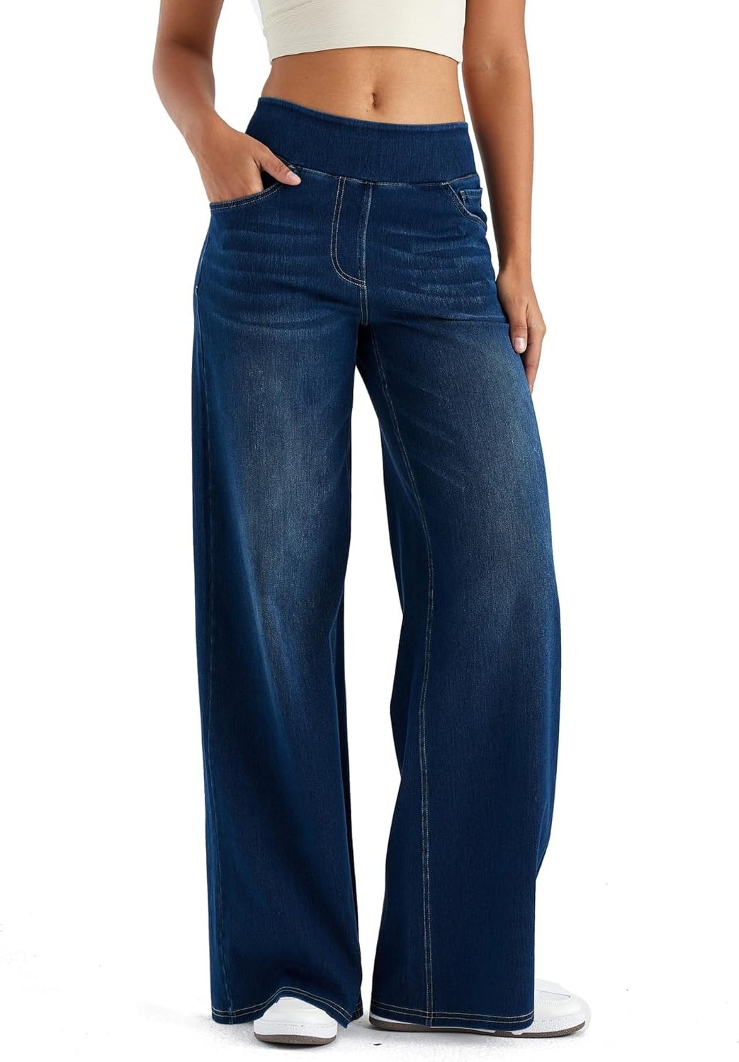 Tabitha | Women's Fleece Lined Pull On Jeans in a Wide Leg Fit