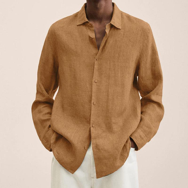 Oversized Long Sleeve Relaxed Fit Linen Shirt Men