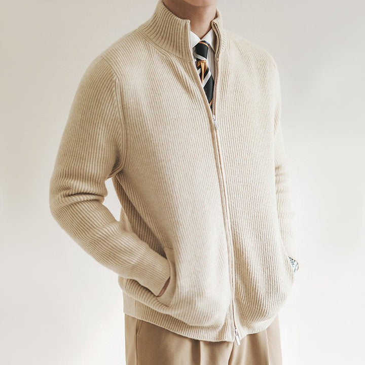 Warren | Men's Full Zip Ribbed Cotton Knit Cardigan Sweater