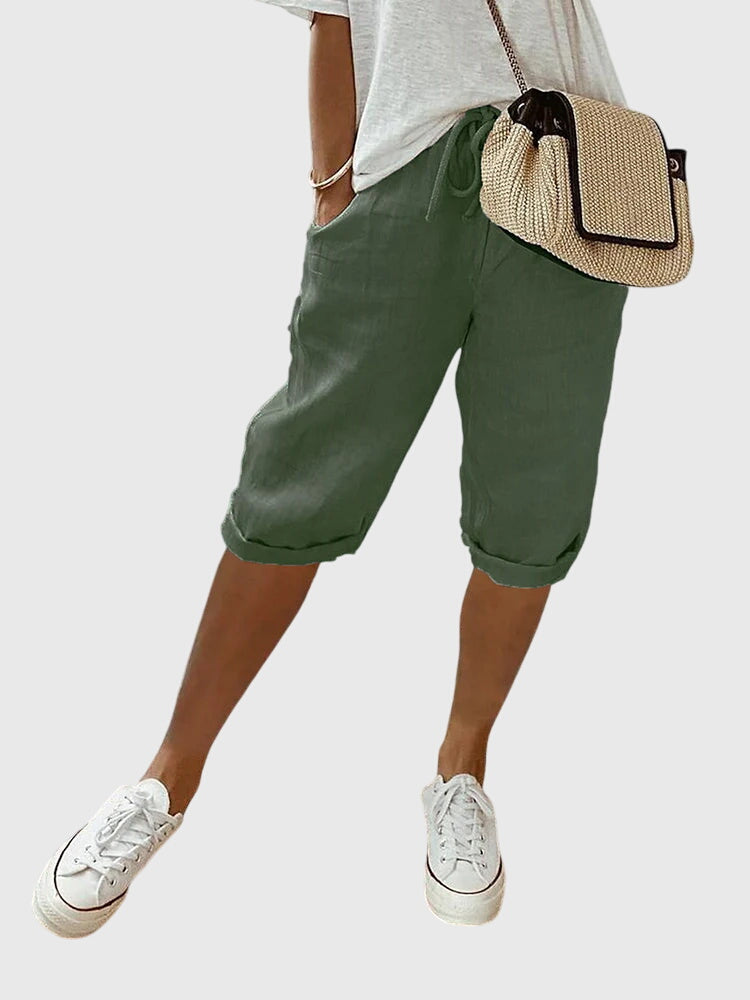 Drawstring Linen Capri Pants Women - Relaxed Casual Fit