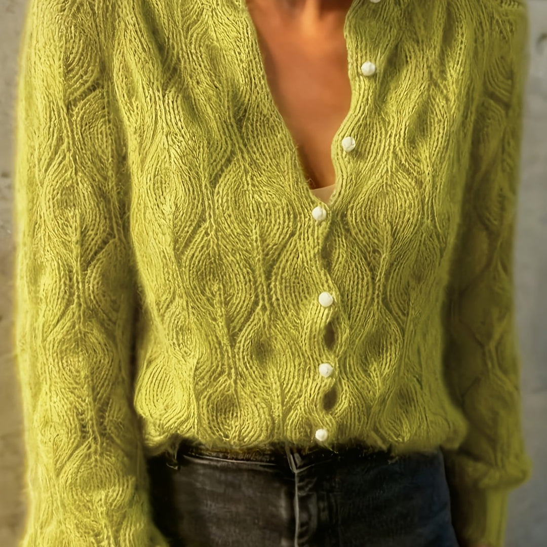 Aurelie | Women's Fuzzy Textured Pearl Button Cardigan