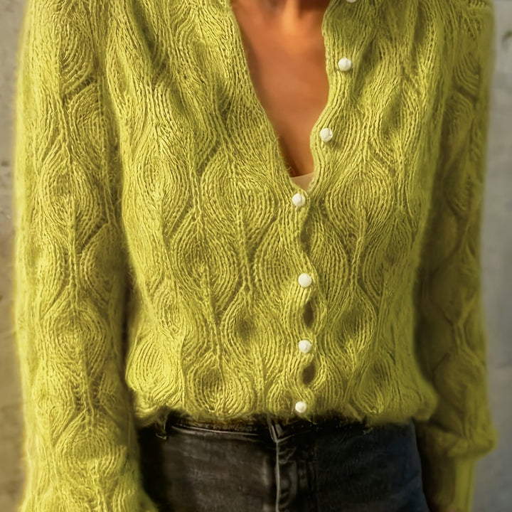 Aurelie | Women's Fuzzy Textured Pearl Button Cardigan
