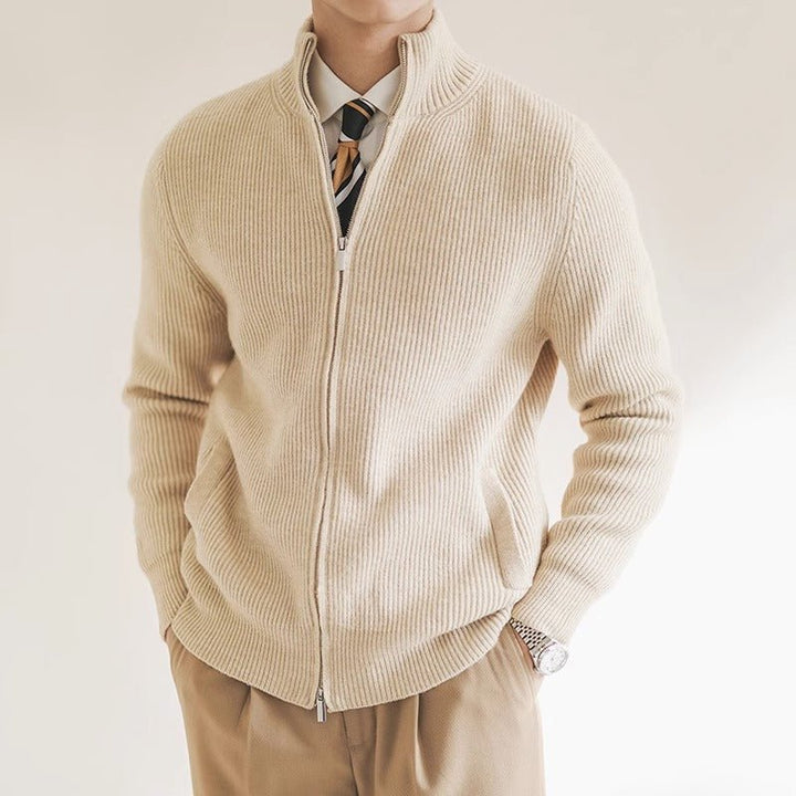 Warren | Men's Full Zip Ribbed Cotton Knit Cardigan Sweater