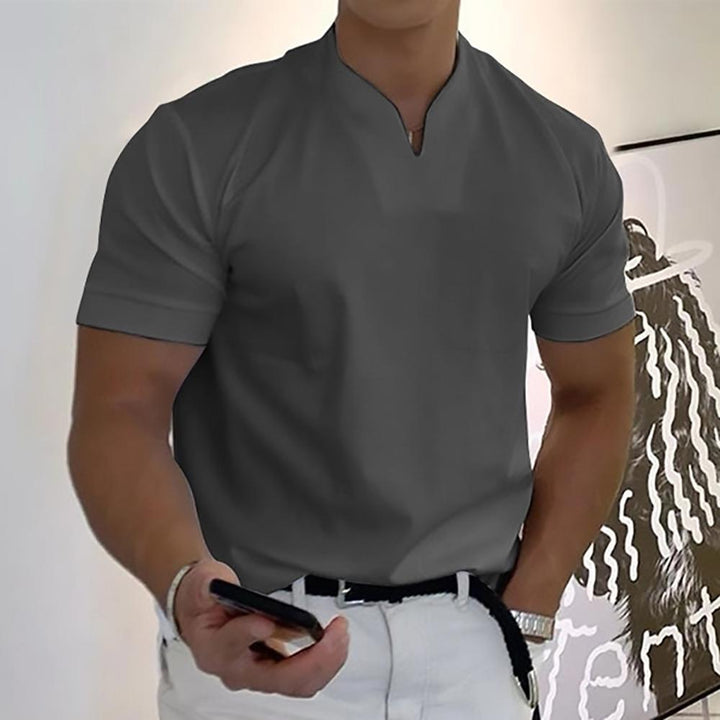V Neck Chest Pocket Slim Fit Short Sleeve Casual Tee