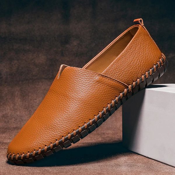 Hand Stitched Pebbled Leather Slip On Mens Casual Loafer