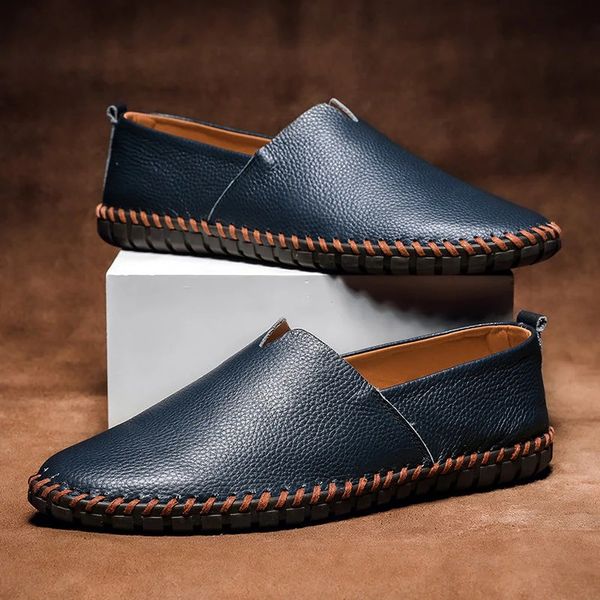 Hand Stitched Pebbled Leather Slip On Mens Casual Loafer