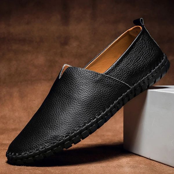Hand Stitched Pebbled Leather Slip On Mens Casual Loafer