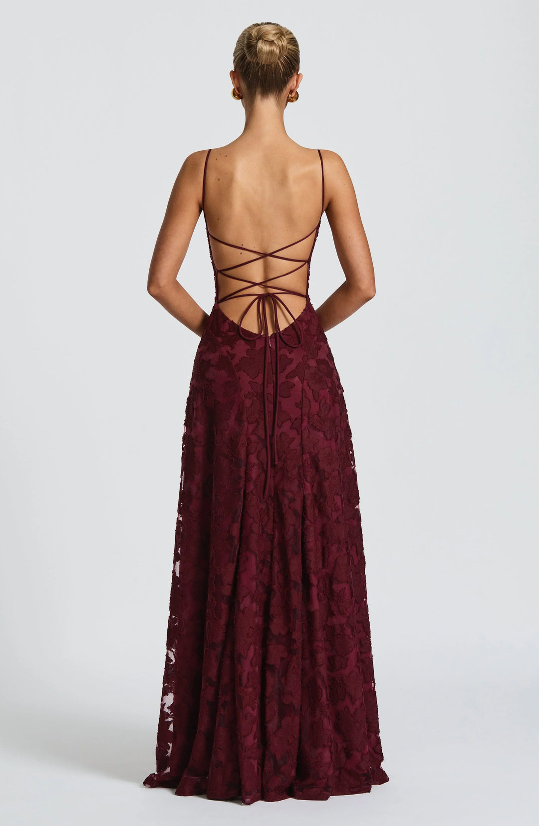 Floral Appliqué Spaghetti Strap Cowl Neck A Line Maxi Dress - Formal Evening Gown