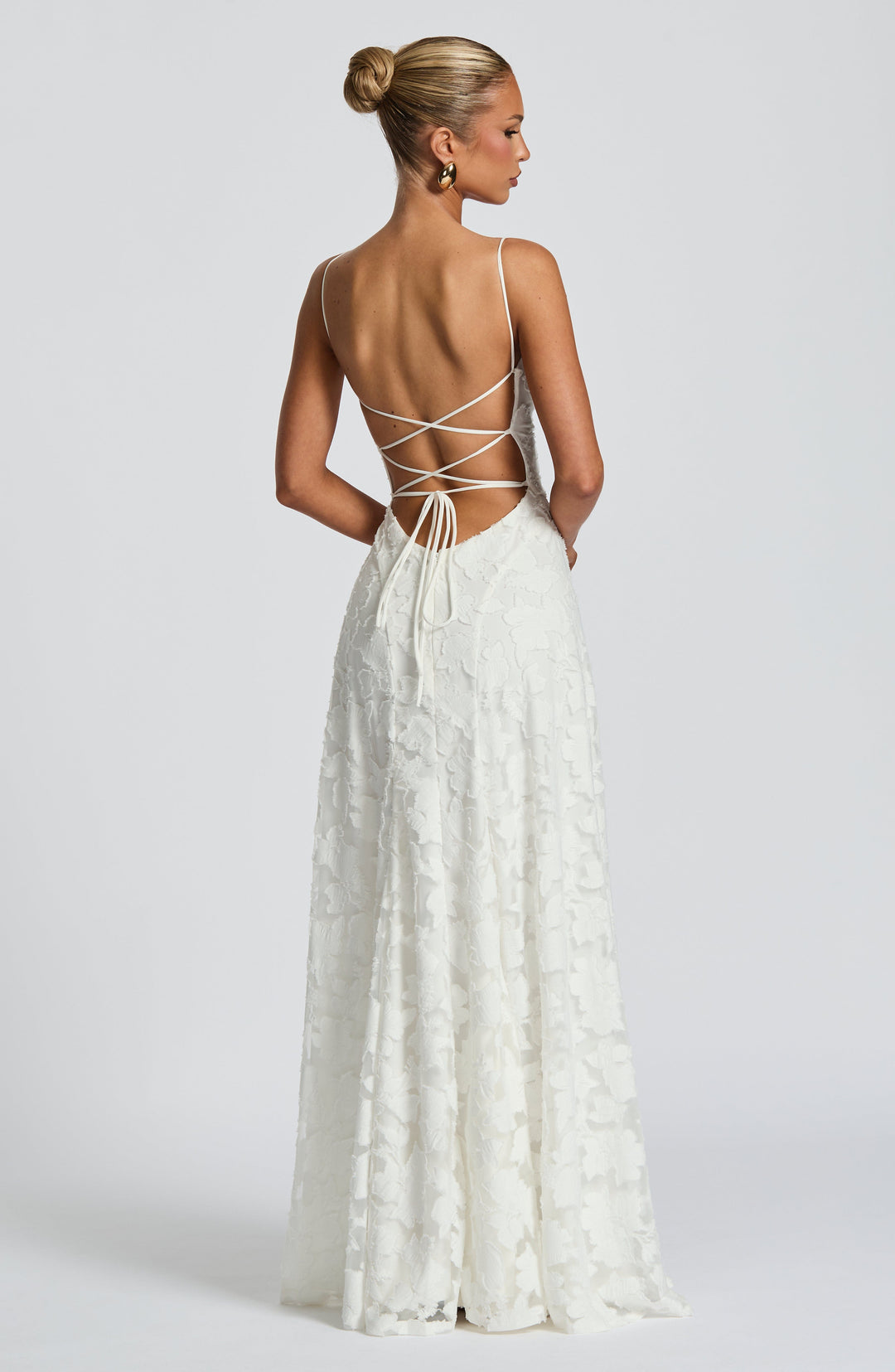 Floral Appliqué Spaghetti Strap Cowl Neck A Line Maxi Dress - Formal Evening Gown