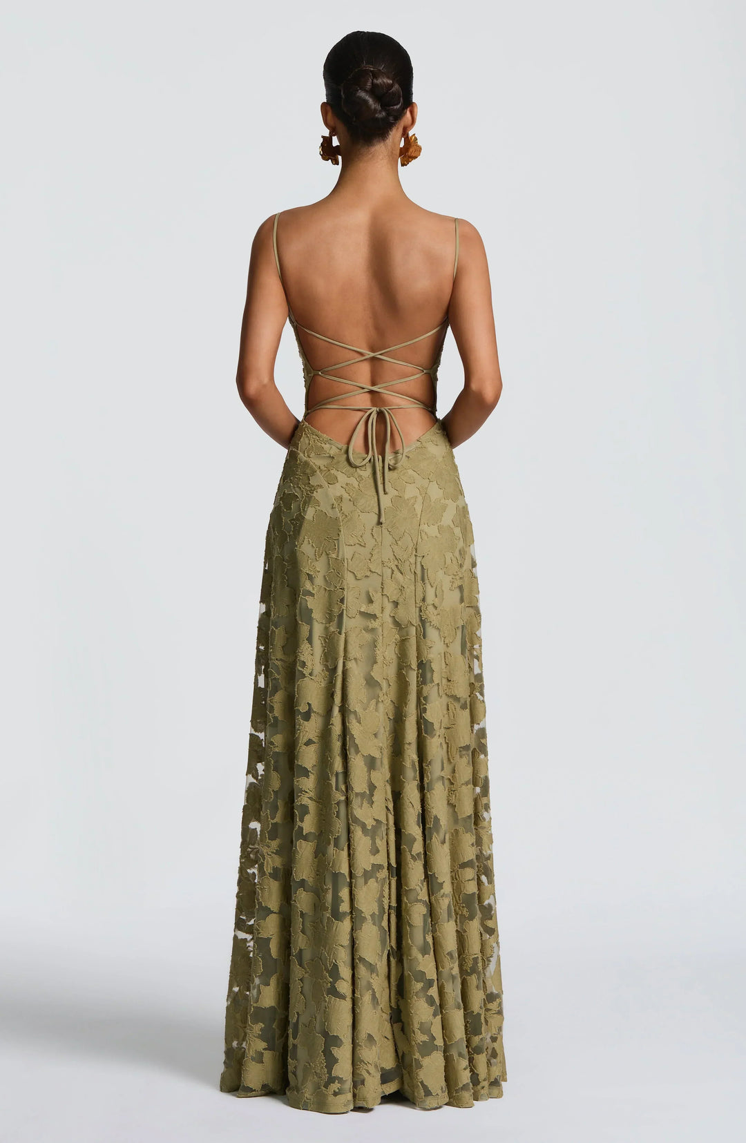 Floral Appliqué Spaghetti Strap Cowl Neck A Line Maxi Dress - Formal Evening Gown