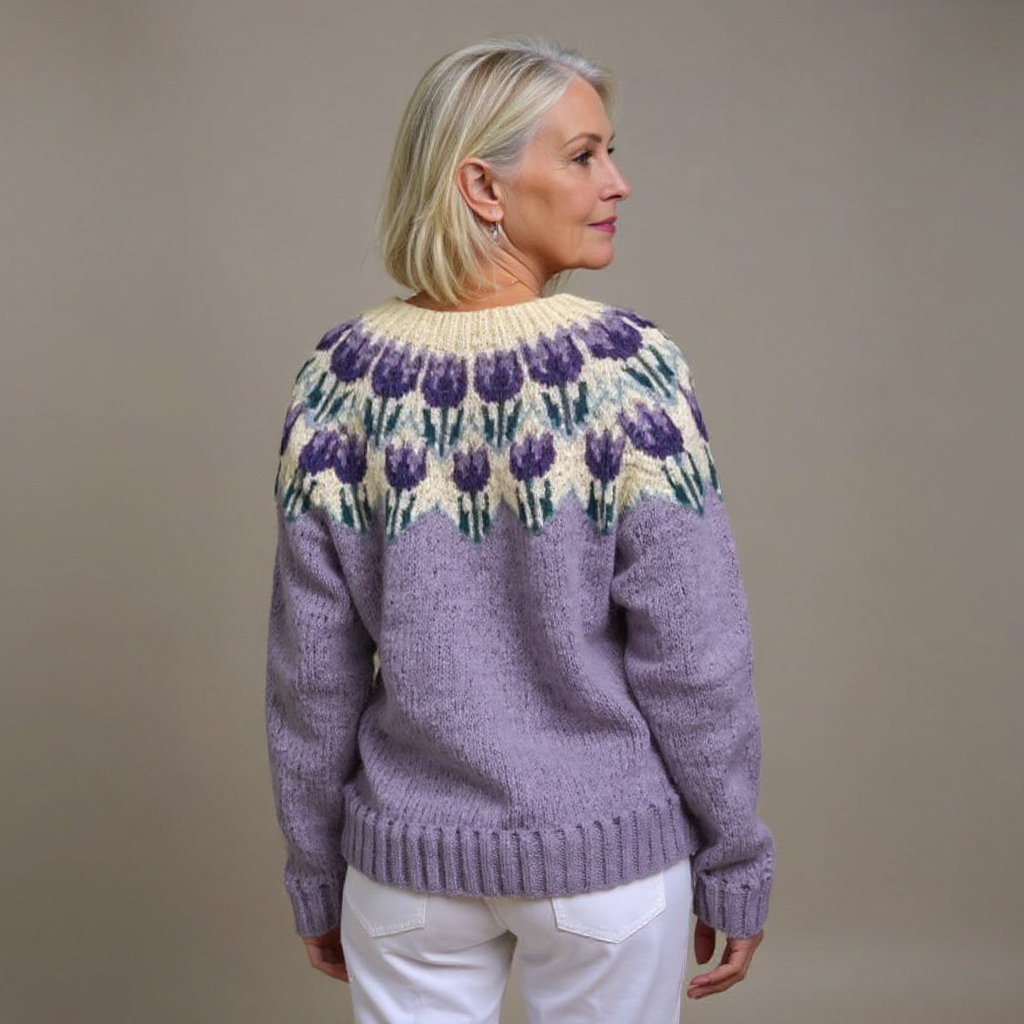 Josephine | Women's Icelandic Fair Isle Cardigan with Floral Yoke