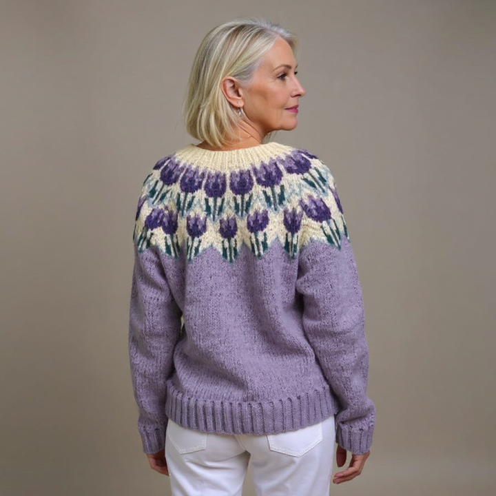 Josephine | Women's Icelandic Fair Isle Cardigan with Floral Yoke