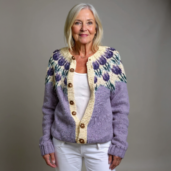 Josephine | Women's Icelandic Fair Isle Cardigan with Floral Yoke