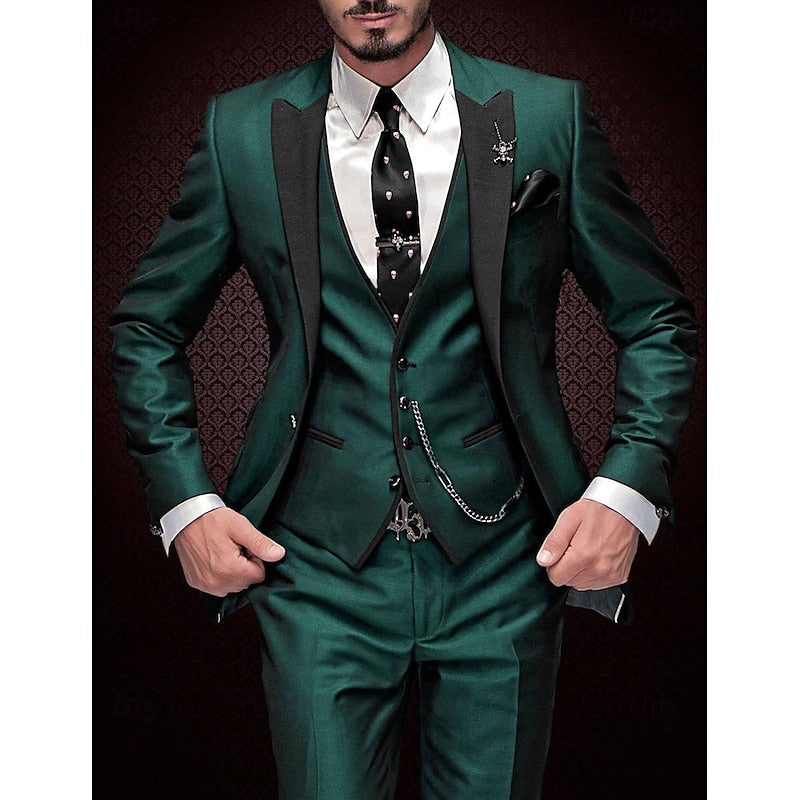 Contrast Lapel Three Piece Men's Slim Fit Occasion Suit