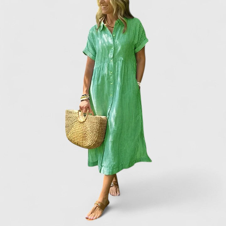 Striped Shirt Midi Summer Dress Loose Fit
