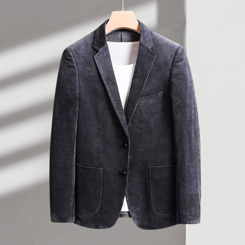 Notch Lapel Two Button Patch Pocket Corduroy Blazer