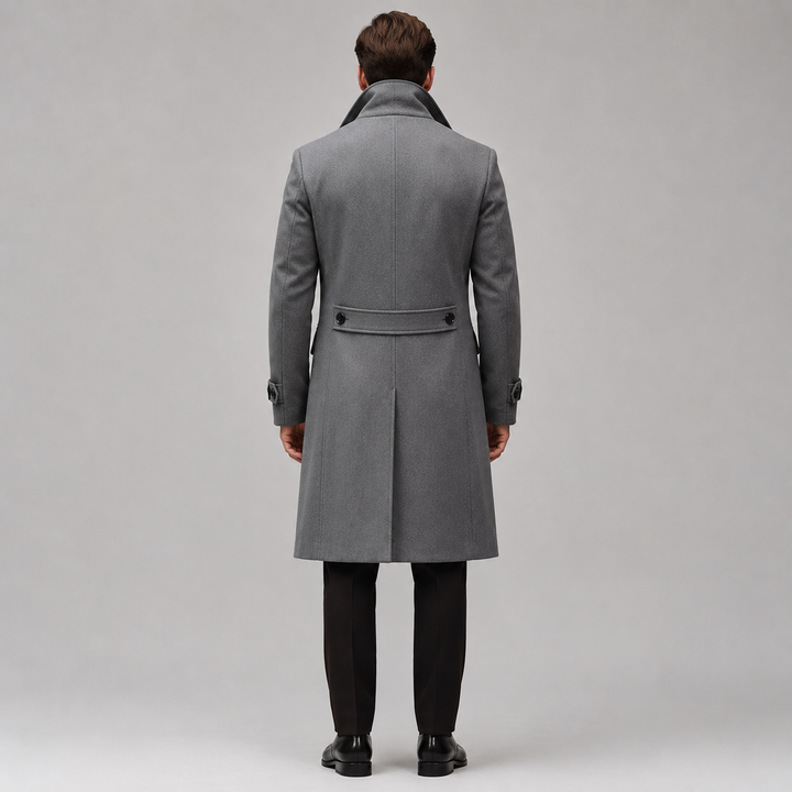 Alaric | Men's Tailored Double Breasted Long Coat with Wide Notch Lapel