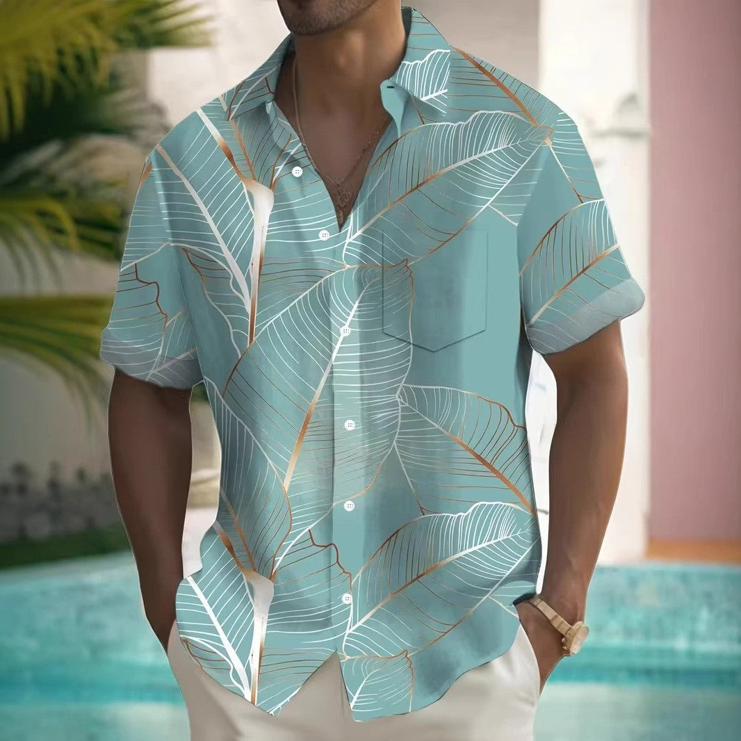 Micro Check Print Short Sleeve Muscle Fit Mens Casual Shirt
