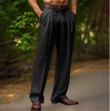 Double Pleat High Rise Wide Leg Tailored Linen Dress Pants
