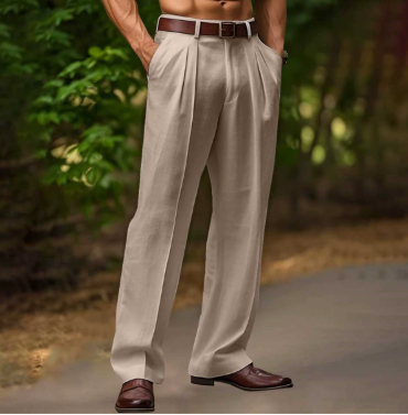 Double Pleat High Rise Wide Leg Tailored Linen Dress Pants