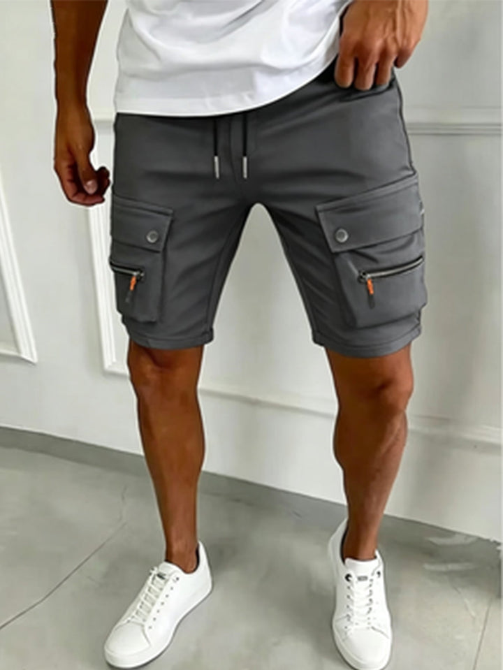 Zip Pocket Snap Flap Drawstring Slim Fit Mens Cargo Shorts