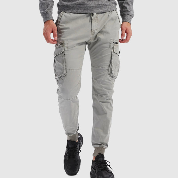 Multi Pocket Elasticated Waist Ribbed Cuff Mens Cargo Jogger